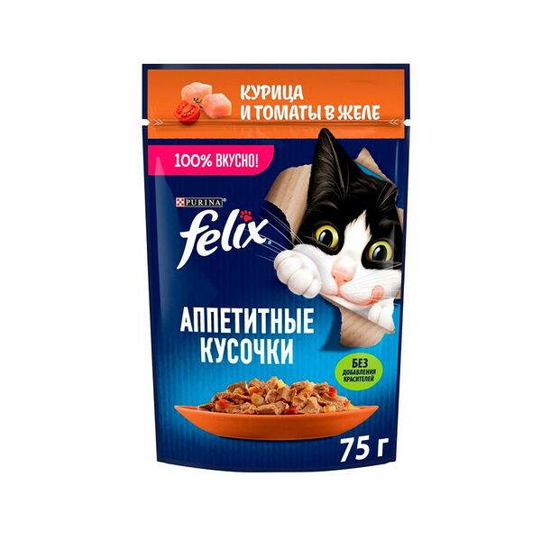 Феликс 75г Конс д/к кусочки в желе курица,томат