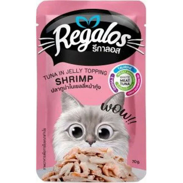 Влажный корм для кошек REGALOS тунец с креветками в желе