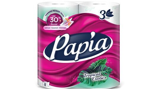 Туалетная бумага Papia Tropical Exotics, белая, 3 слоя, 4шт