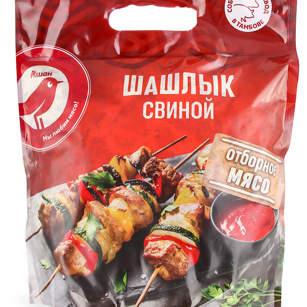 Шашлык свиной АШАН Красная птица Барбекю охлажденный (1,2-1,8 кг), 1 упаковка 