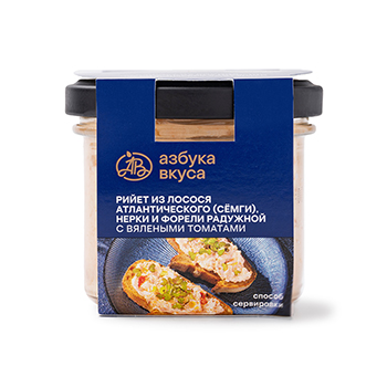 

Рийет из сёмги, нерки холодного копчения и форели радужной Азбука Вкуса с вялеными томатами 90 г