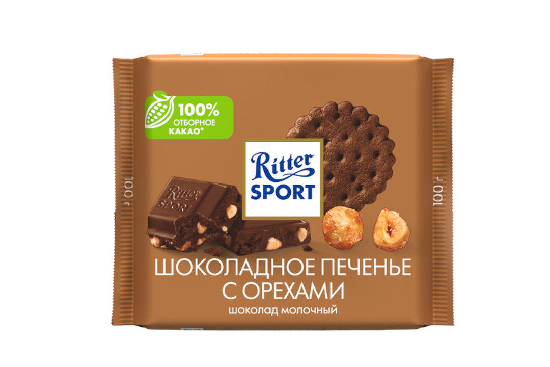 

Шоколад молочный Ritter Sport Шоколадное печенье с орехами 100 г