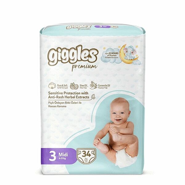 Giggles Premium Twin Midi Подгузники детские 4-9 кг 34 шт