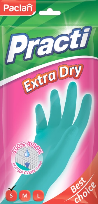 

Перчатки резиновые Paclan Practi Extra Dry с флокированным покрытием размер S, цвет в ассортименте