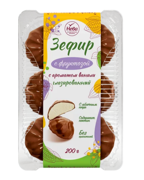 Зефир Конфетная фабрика Нева с ароматом ванили глазированный на фруктозе 200 г