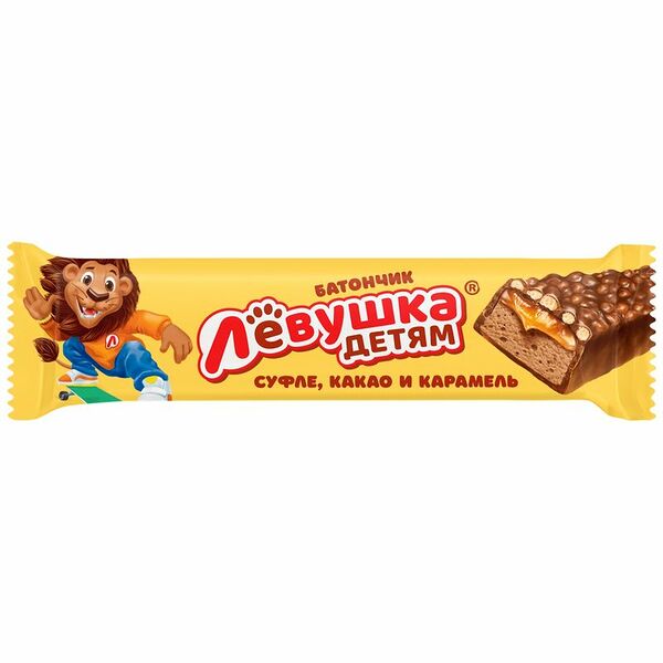 Батончик шоколадный ЛЕВУШКА глазированный с суфле и карамелью, 42г