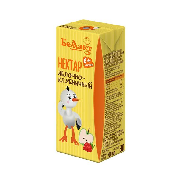 Нектар Беллакт яблочно клубничн осветл стерил 0,2л т/п ДП