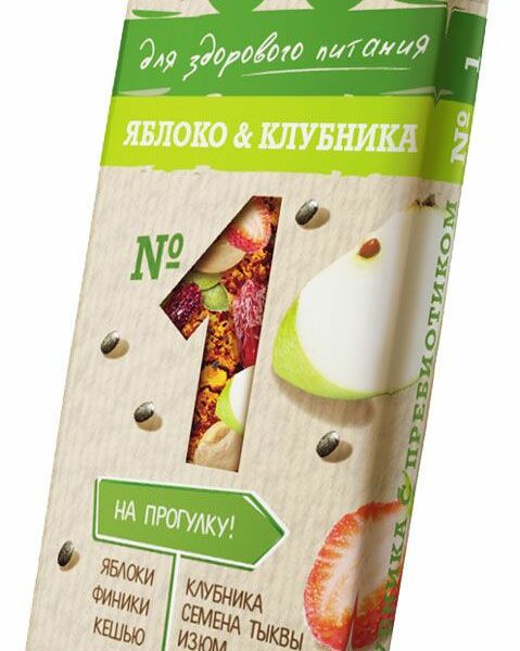 Батончик фруктово-ореховый Bionova №1 Яблоко & Клубника с пребиотиком без сахара