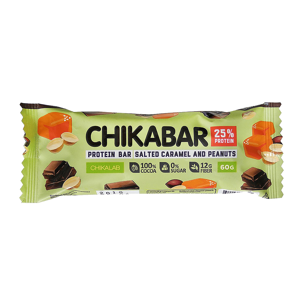 

Батончик Chikalab глазированный с начинкой Арахис и солёная карамель 25% протеина 60 г