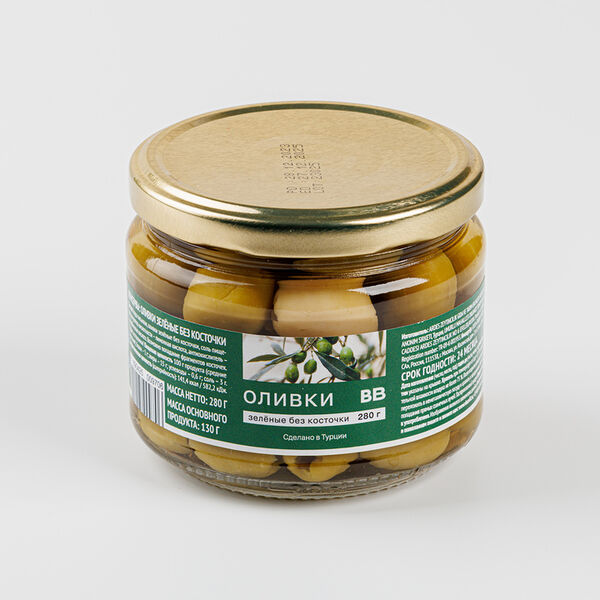 Оливки зеленые без косточки стекло, 280 г, Турция