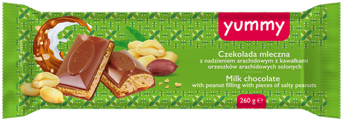 

Шоколад молочный Yummy с арахисовой начинкой 260 г