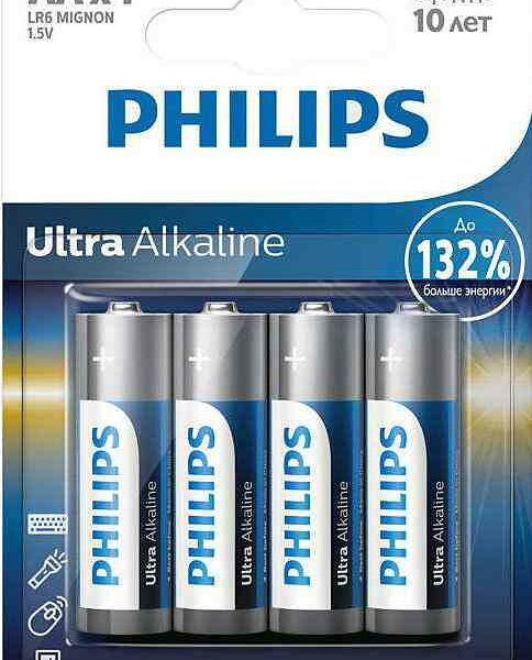 Батарейки алкалиновые Philips Ultra АА LR6E4B/10, 4 шт