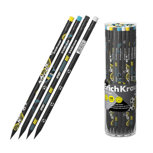 Карандаш чернографитный ERICHKRAUSE Sport DNA пластиковый с ластиком HB 1шт дизайн в ассортименте