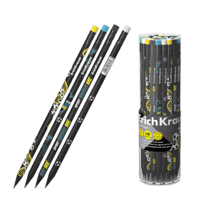 

Карандаш чернографитный ERICHKRAUSE Sport DNA пластиковый с ластиком HB 1шт дизайн в ассортименте