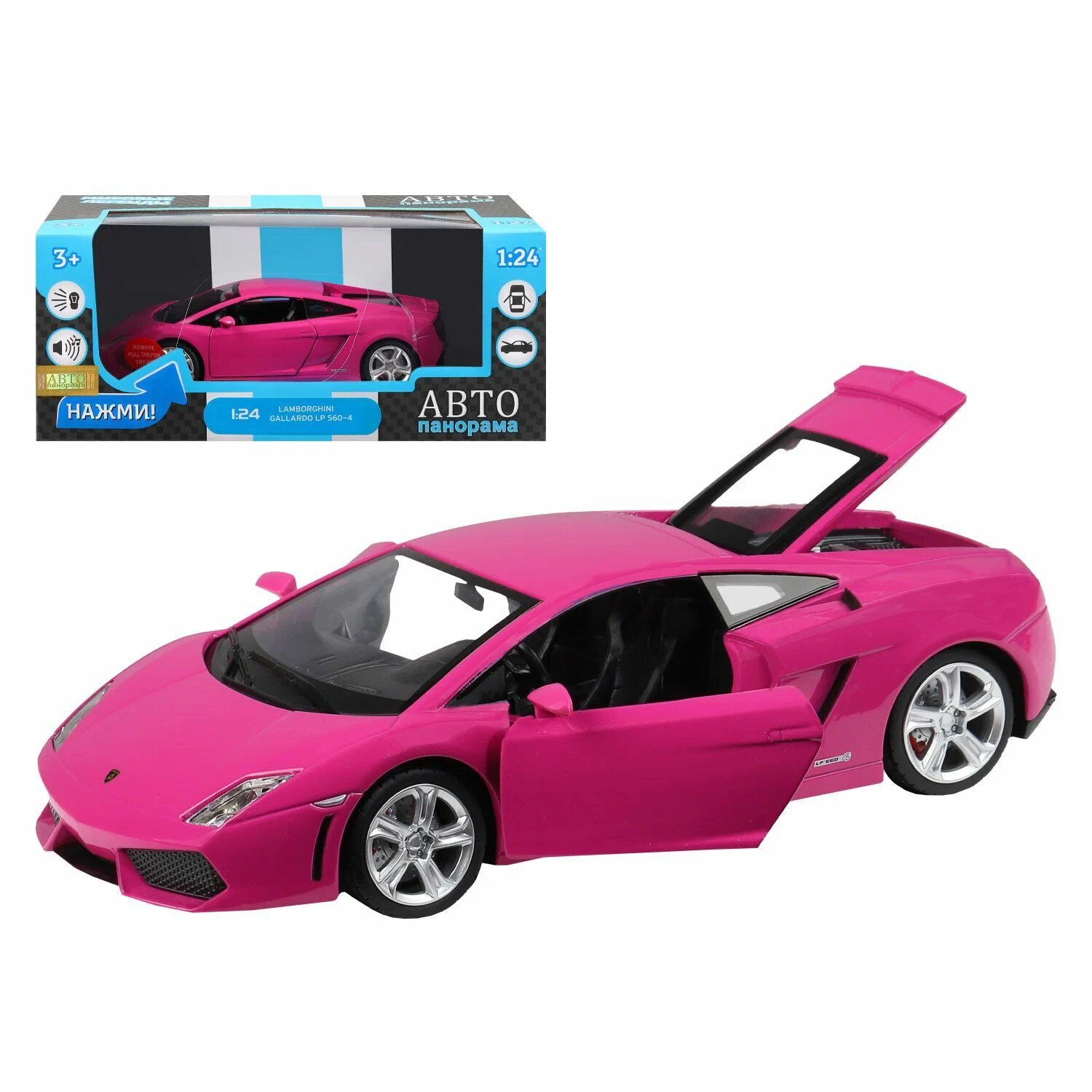 

Машинка металлическая АВТОпанорама 1:24 Lamborghini Gallardo розовый