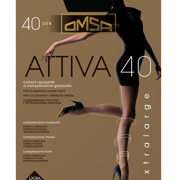 Колготки женские Omsa Attiva 40den размер 6 XXL nero, 53г