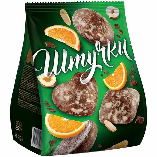 Пряники Штучки с шоколадом фундуком арахисом и апельсиновыми цукатами, 250г
