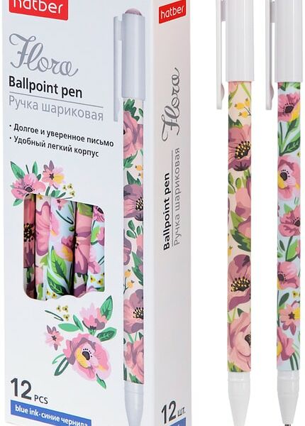 Набор ручек Hatber Flora ассорти шариковая синяя 0.7мм 12шт