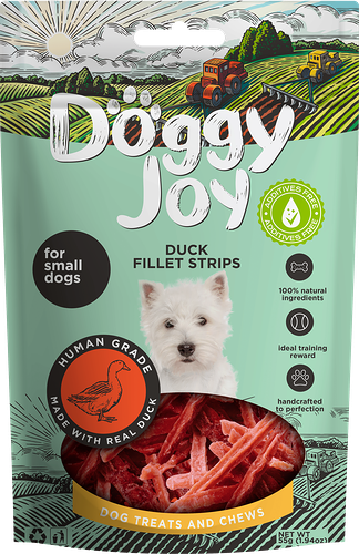 Лакомство для собак Doggy Joy для мелких пород Полоски из утиного филе 55 г