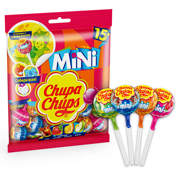 Карамель Chupa Chups Mini ассорти вкусов 90 г, дизайн упаковки в ассортименте