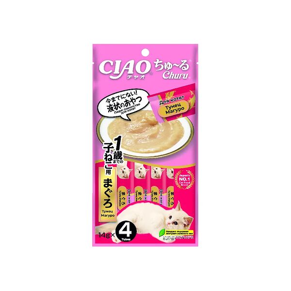 Лакомство Inaba Ciao Churu для котят пюре тунец магуро, 14 г х 4 шт.