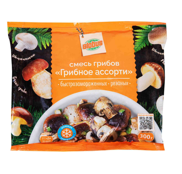 Смесь грибов грибное ассорти Globus быстрозамороженных резаных 300г