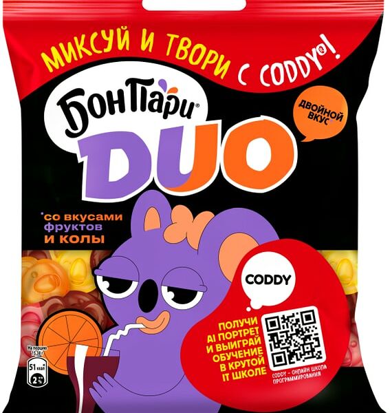 Мармелад Бон Пари Duo Сладкий джоуи со вкусами фруктов и колы 100г