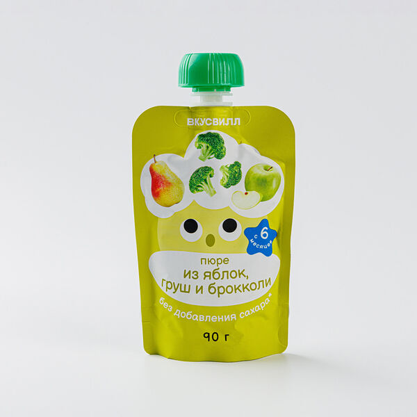 Пюре из яблок, груш и брокколи, ВкусВилл 90 г