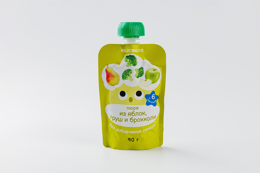 

Пюре из яблок, груш и брокколи, ВкусВилл 90 г