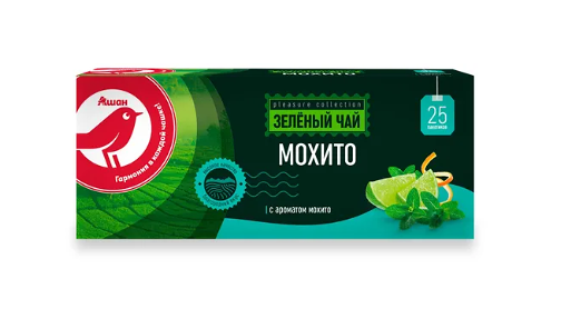 Чай зеленый АШАН Красная птица со вкусом мохито, 25х2 г