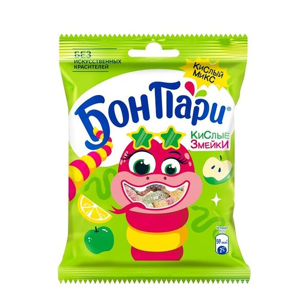 Мармелад Бон Пари Кислые змейки жевательный фигурный фрукты 120 г