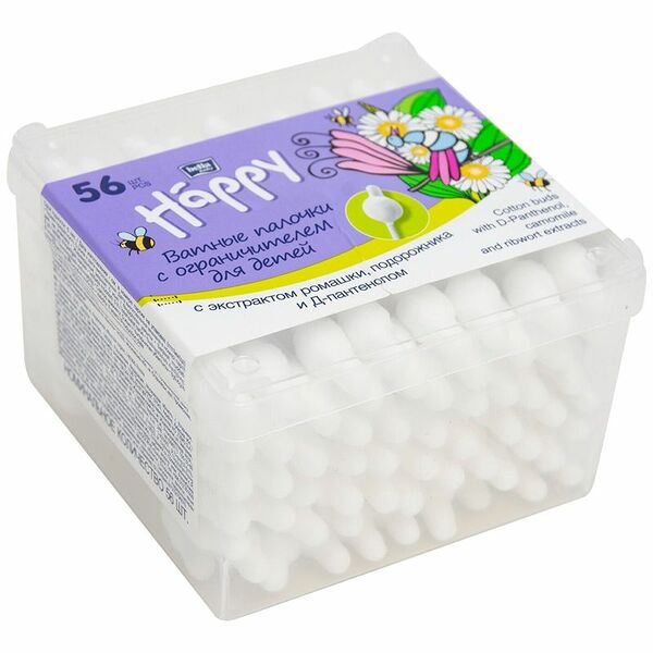 Ватные палочки Bella baby Happy с экстрактом ромашки подорожника и Д-пантенолом 56 шт