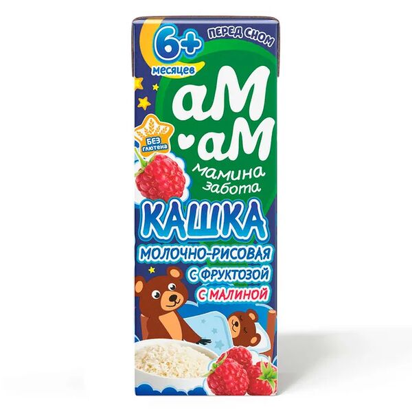 Кашка Ам-Ам Мамина забота молочно-рисовая с малиной 2.5% 210 г