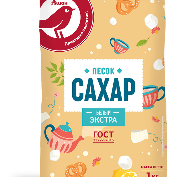 Сахар-песок АШАН Красная птица Экстра, 1кг
