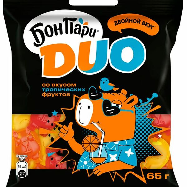 Мармелад Бон Пари Duo Стильная Капибара жевательный тропические фрукты 65 г