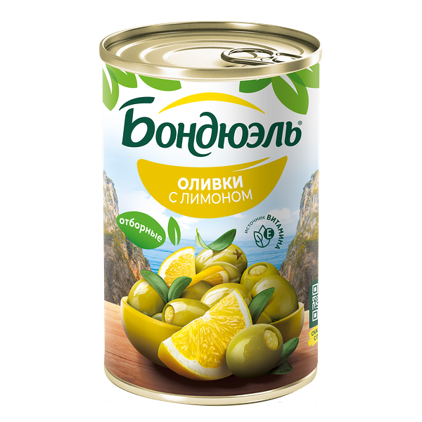 Оливки без косточки Бондюэль, с лимоном, 300 г