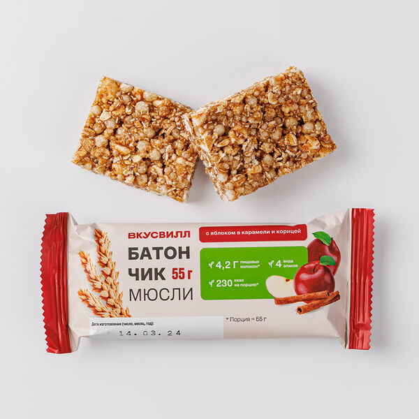 Батончик-мюсли с яблоком в карамели и корицей
