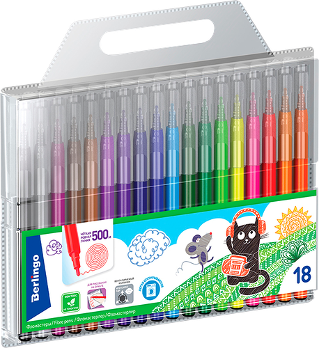 Фломастеры BERLINGO Жил-был кот, 18цв., смываемые, блистер