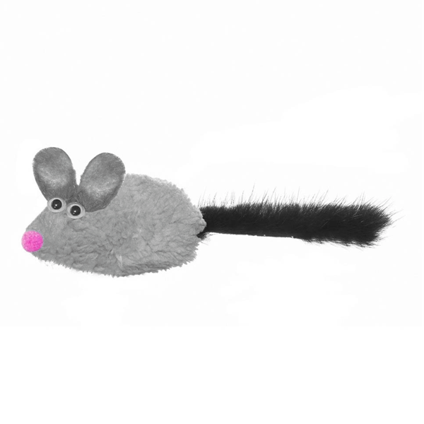 Игрушка для кошек Petshopru мышь Майя серая с хвостом из натуральной норки