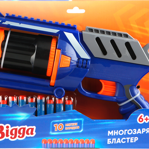 Бластер BIGGA 32см, многозарядный, с 10 мягкими снарядами