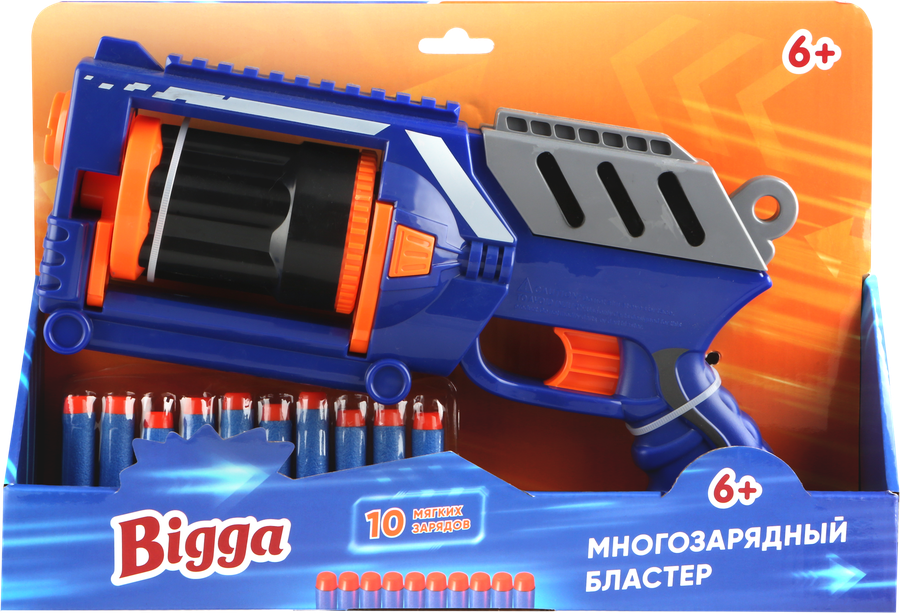 

Бластер BIGGA 32см, многозарядный, с 10 мягкими снарядами