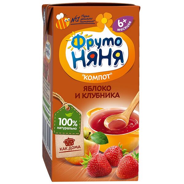 Компот детский Фрутоняня клубника-яблоко неосветленный, с 6 месяцев