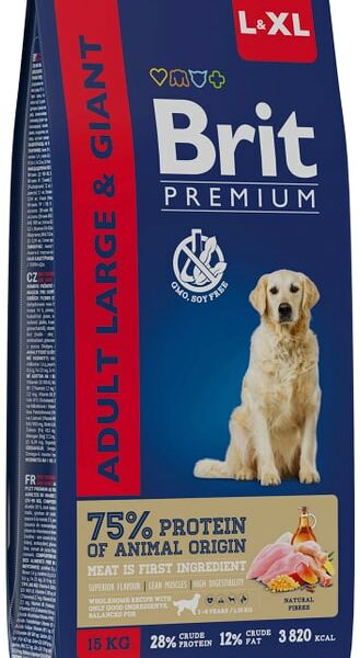 Сухой корм для собак Brit Premium Dog Adult Large and Giant с курицей 15кг