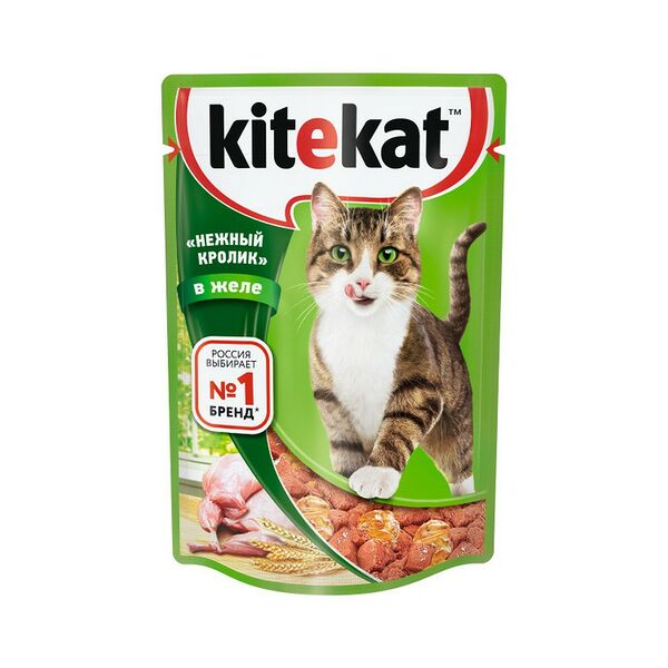 Корм консервированный полнорационный Kitekat для взрослых кошек со вкусом кролика в желе «Нежный кролик» 28*85г