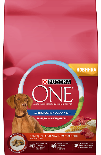 Корм для собак Purina ONE для здоровья кожи и шерсти, говядина