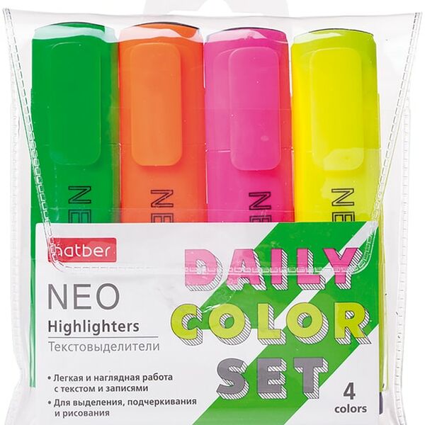 Набор текстовыделителей Hatber Neo neon 4 цвета