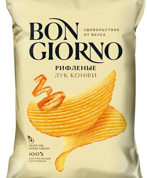 Чипсы Bon Giorno Карамелизованный лук с сыром рифленые 80г