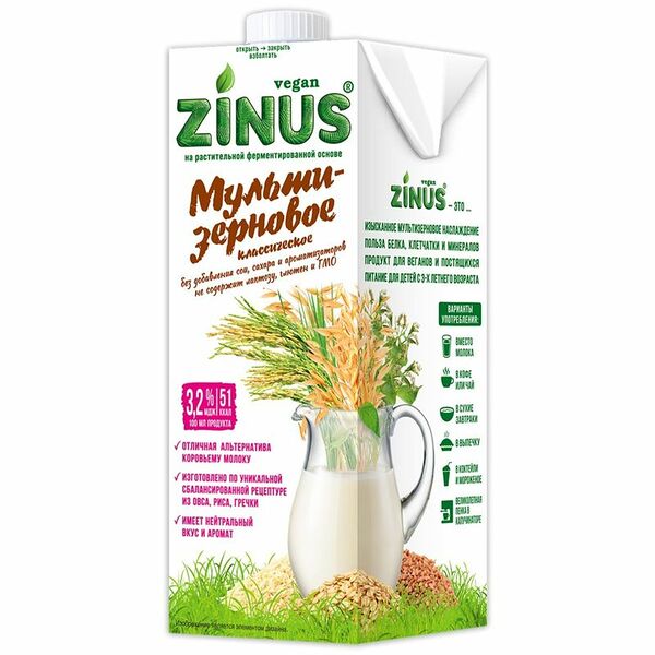 Напиток Zinus Multigrain-Мультизерновое для детского питания с 3-х лет ультрапастеризованный 1л