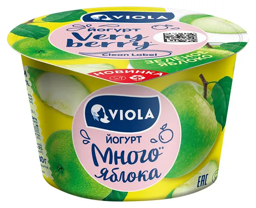 Йогурт Viola Very Berry с зеленым яблоком 2,6% БЗМЖ, 180г