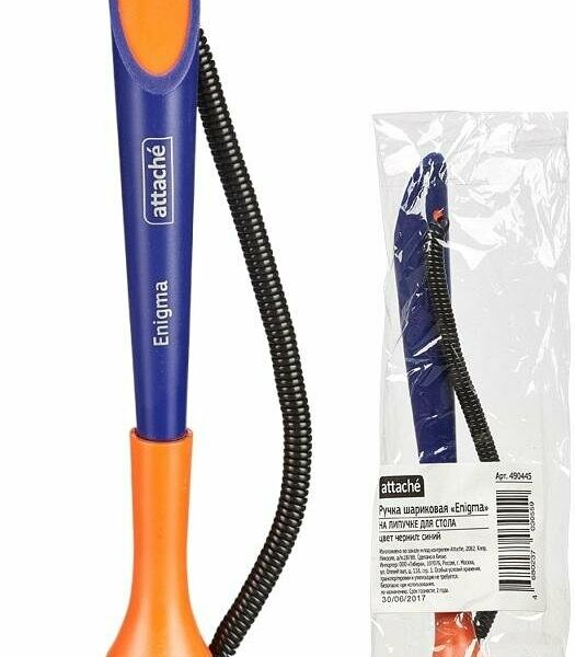 Ручка шариковая на подставке на липучке для стола Attache Enigma, син.ст